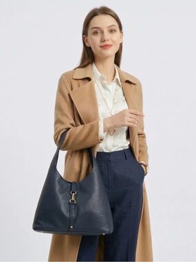 Navy Leather Shoulder Bag for Women